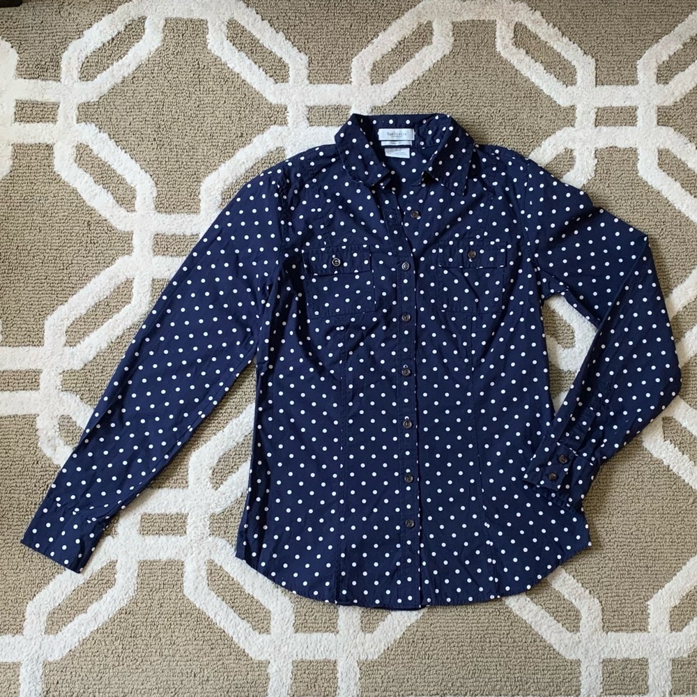 Navy and White/cream Polka Dot Blouse